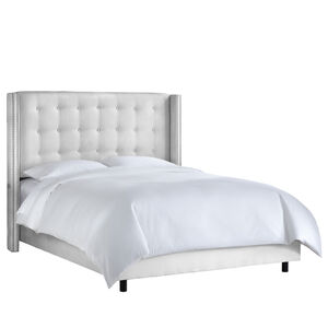 Skyline Furniture Nail Button Tufted Wingback Micro-Suede Fabric Upholstered King Size Bed - White, White, hires