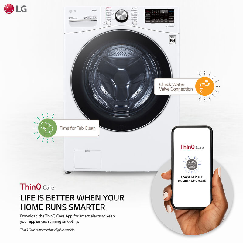 LG 27 in. 5.0 cu. ft. Smart Stackable Front Load Washer with TurboWash 360, Sanitize & Steam Wash Cycle - White, White, hires