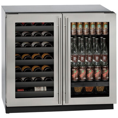 U-Line 3000 Series 36 in. Built-In 7.0 cu. ft. Compact Beverage Center with Adjustable Shelves & Digital Control - Stainless Steel | 3036BVWCS13B