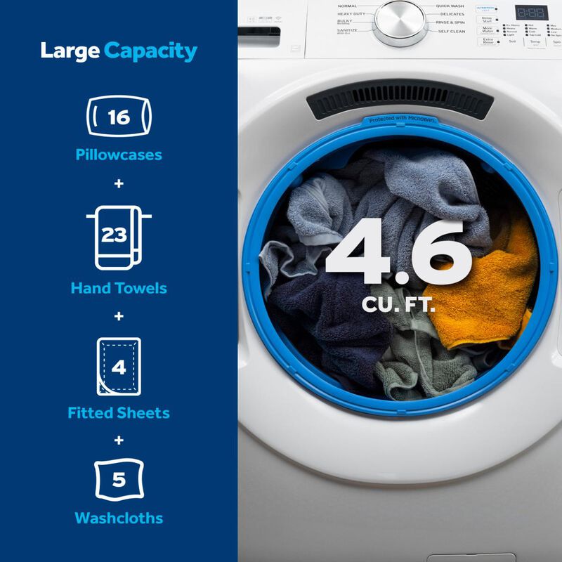 GE 28 in. 4.6 cu. ft. Smart Stackable Front Load Washer with UltraFresh Vent System with OdorBlock & Sanitize with oxi - White, , hires