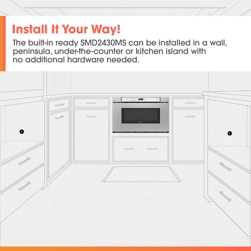 Sharp 24 in. 1.2 cu. ft. 950W Drawer Microwave with Sensor Cooking - Stainless Steel, , hires