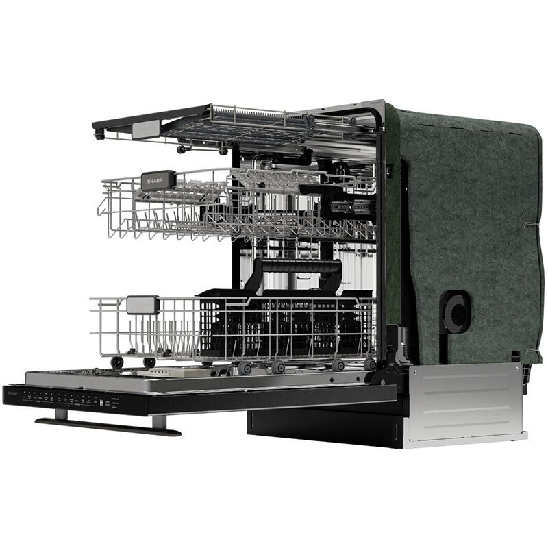 Sharp 24 in. Top Control Flush-Mount Dishwasher with 45 dBa Sound Level & 3rd-Rack - Stainless Steel, , hires