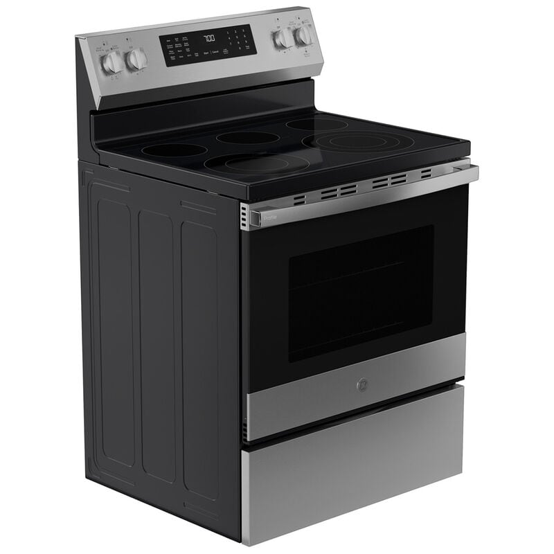 GE Profile 30 in. 5.3 cu. ft. Smart Air-Fry Standard Convection Electric Range with Radiant Burners - Fingerprint Resistant Stainless Steel, , hires