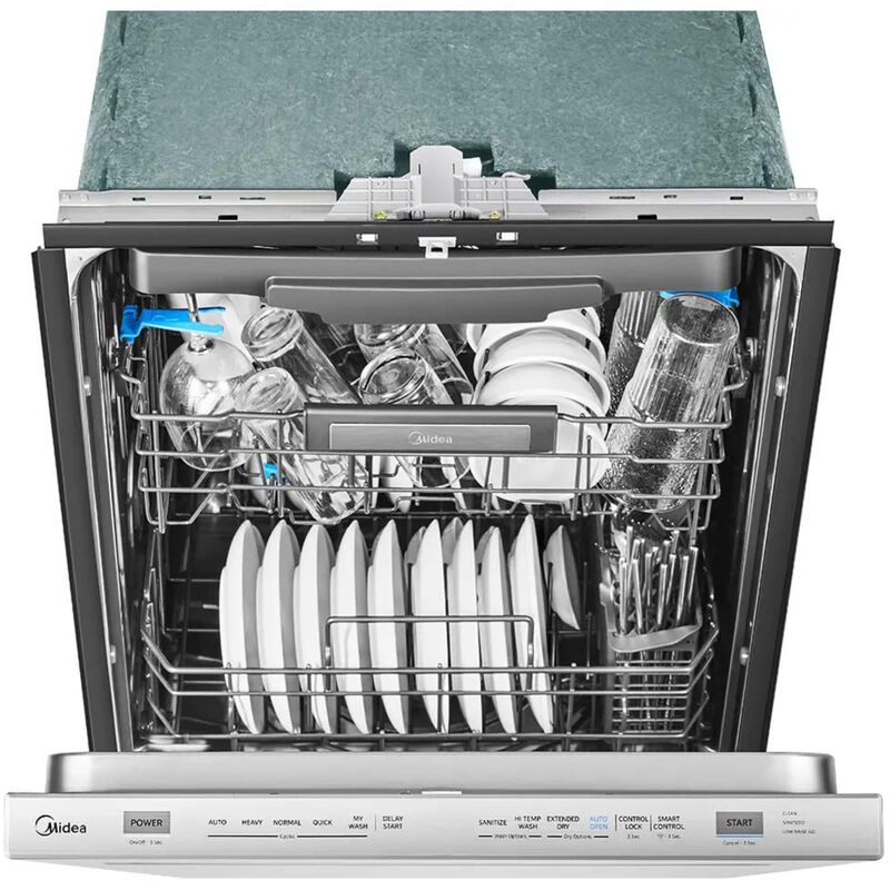 Midea 24 in. Top Control Smart Dishwasher with 47 dBA Sound Level, 3rd-Rack, 3-Stage Total Drying & Pocket Handle - Stainless Steel, , hires