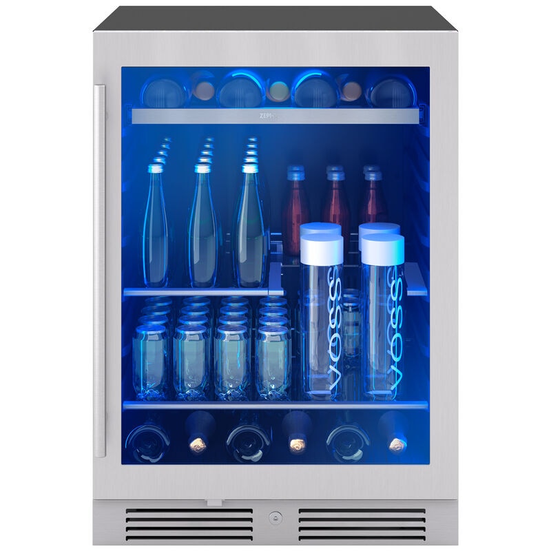 Zephyr Presrv Series 24 in. Built-In/Freestanding 5.6 cu. ft. Compact Beverage Center with Adjustable Shelves & Digital Control - Stainless Steel, , hires