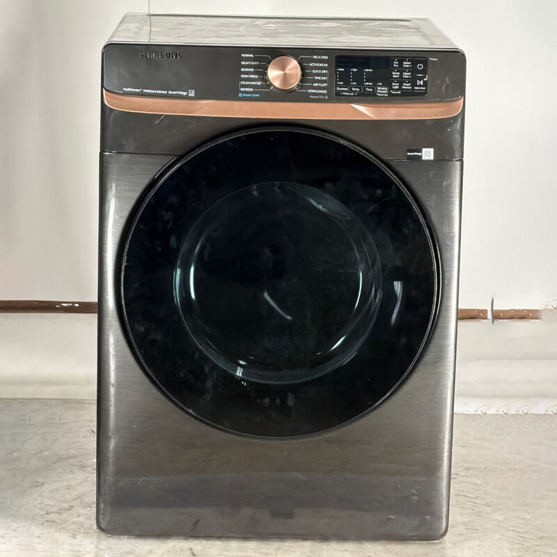 Samsung 27 in. 7.5 cu. ft. Smart Stackable Gas Dryer with Sanitize+, Steam Cycle & Sensor Dry - Brushed Black (Open Box Good Condition), , hires