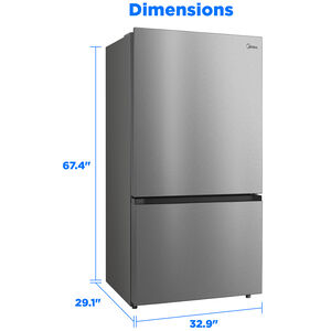 Midea 33 in. 22.8 cu. ft. Smart Counter Depth Bottom Freezer Refrigerator with Ice Maker - Stainless Steel, , hires
