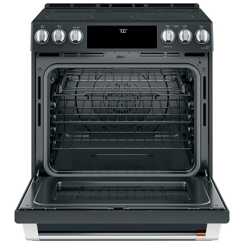 Cafe 30 in. 5.7 cu. ft. Smart Air Fry True European Convection Slide-In Electric Range with Smoothtop Burners - Matte Black, Matte Black, hires