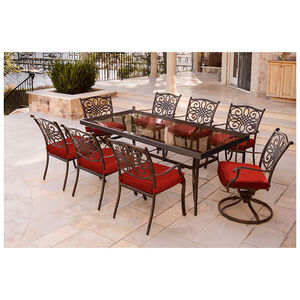 Hanover Traditions 9-Piece Dining Set With Glass Top Table - Red, , hires