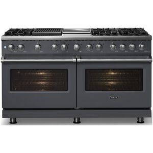 Viking 5 Series 60 in. 9.4 cu. ft. True European Convection Double Oven Dual Fuel Range with 6 Sealed Burners, Grill & Griddle - Cast Black - Natural Gas, Polished Chrome Trim Option, , hires