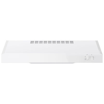 GE 24 in. Standard Style Range Hood with 2 Speed Settings, 200 CFM, Convertible Venting & Incandescent Light - White | JVX3240DJWW