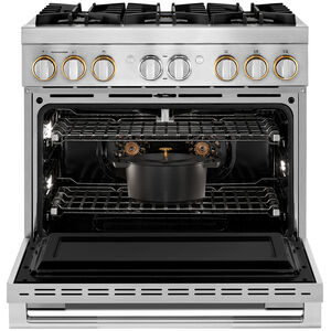 JennAir Rise Series 36 in. 5.1 cu. ft. Smart True European Convection Dual Fuel Range with 6 Sealed Burners - Stainless Steel, , hires