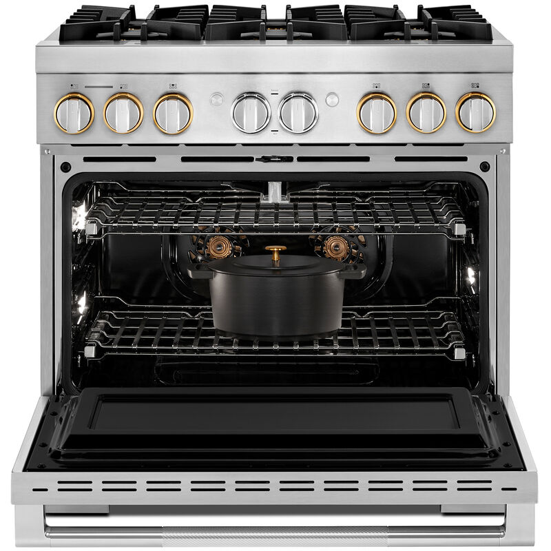 JennAir Rise Series 36 in. 5.1 cu. ft. Smart True European Convection Dual Fuel Range with 6 Sealed Burners - Stainless Steel, , hires