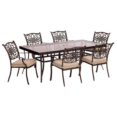 Hanover Traditions 7-Piece 84" Rectangle Glass Top Dining Set - Tan | TRADDN7PCG