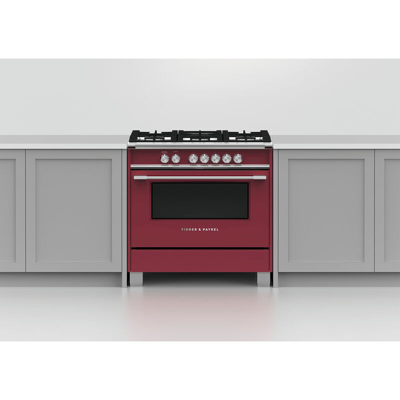 Fisher & Paykel 36 in. 4.9 cu. ft. Convection Oven Freestanding Gas Range with 5 Sealed Burners - Red, , hires