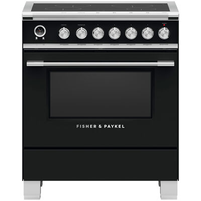Fisher & Paykel Series 9 Classic 30 in. 3.5 cu. ft. Smart Convection Oven Freestanding Electric Range with 4 Induction Zones - Black | OR30SCI6B1