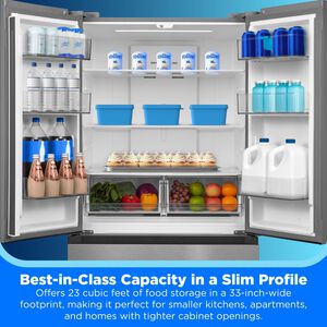 Midea 33 in. 22.6 cu. ft. Smart Counter Depth Garage-Ready French Door Refrigerator with Ice Maker - Stainless Steel, , hires