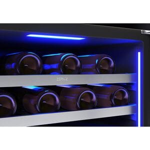 Zephyr Presrv Series 24 in. Undercounter Wine Cooler with Wood Racks, Dual Temperature Zones & 45-Bottle Capacity - Stainless Steel, , hires