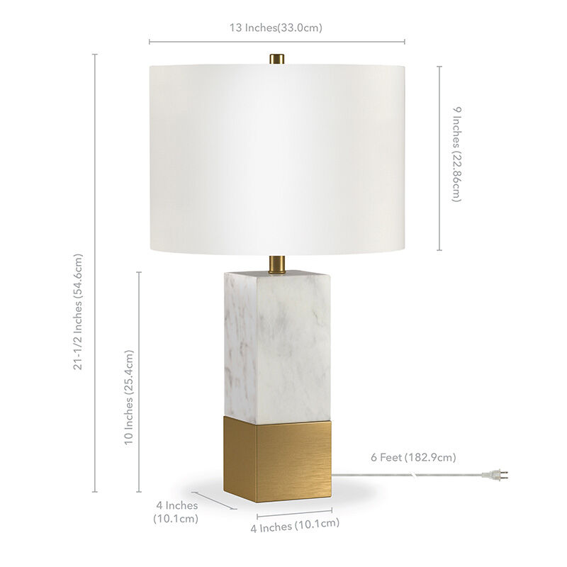 Hudson & Canal Lena Table Lamp in Carrara Style Marble and Brass, , hires