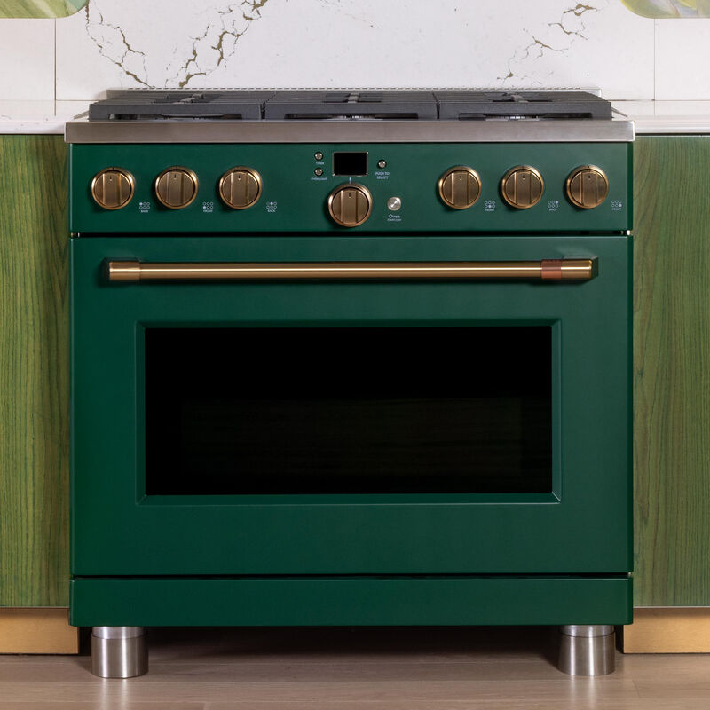 Cafe Commercial-Style 36 in. 5.7 cu. ft. Smart Air Fry Convection Oven Freestanding Dual Fuel Range with 6 Sealed Burners - Emerald Green, , hires