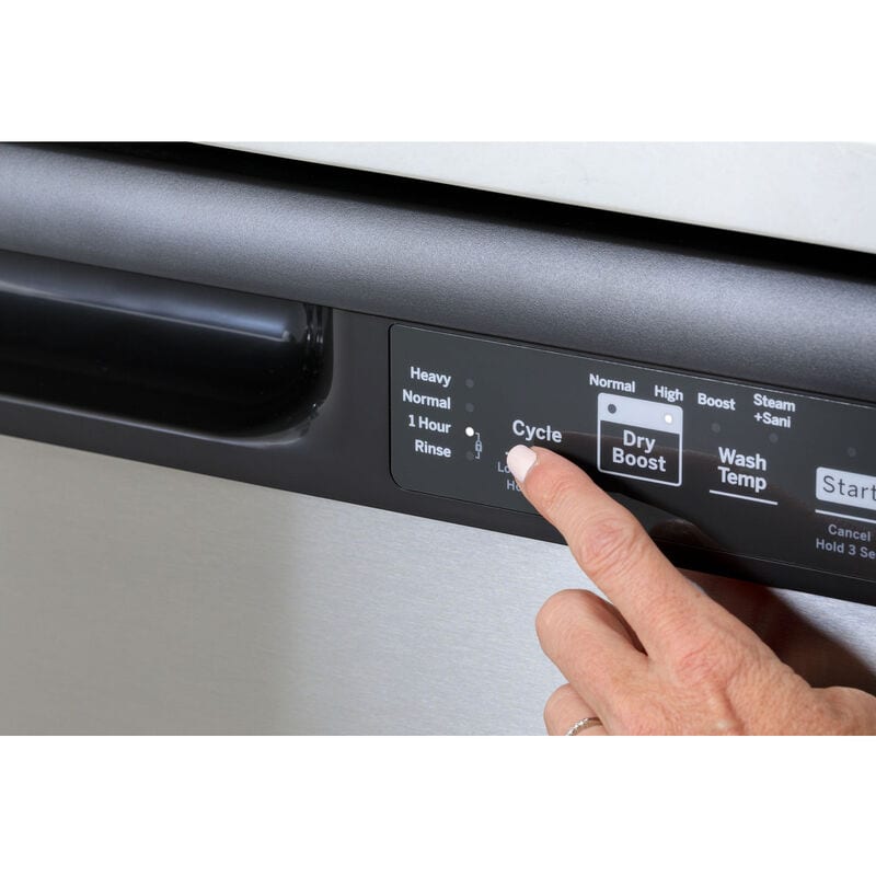 GE 24 in. Front Control Flush-Mount Dishwasher with 55 dBa Sound Level, Dry Boost & Pocket Handle - Black, Black, hires