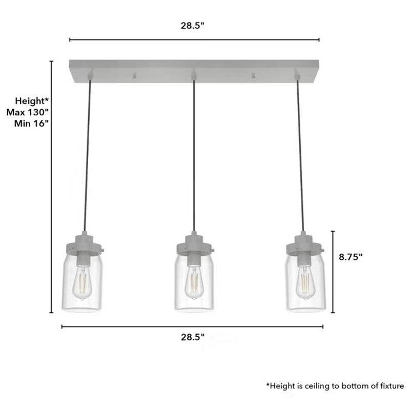 Hunter Devon Park 4.5 in. 3-Light Linear Cluster Ceiling Light with Clear Glass - Brushed Nickel, , hires