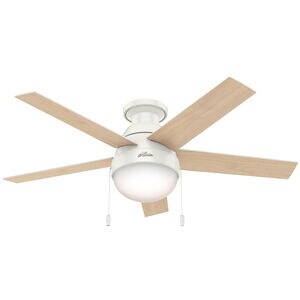 Hunter Anslee 46 in. Low Profile Ceiling Fan with LED Light Kit and Pull Chain - White, White, hires