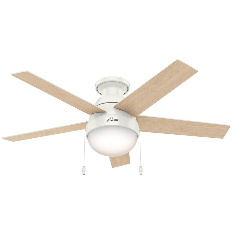 Hunter Anslee 46 in. Low Profile Ceiling Fan with LED Light Kit and Pull Chain - White, White, hires