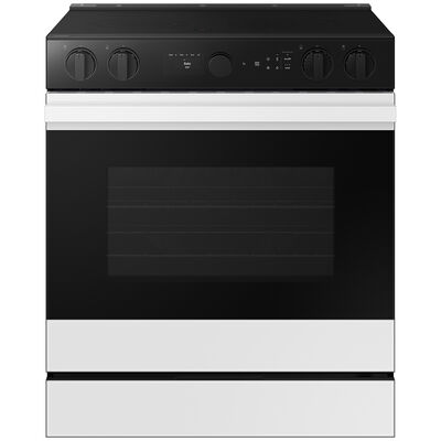 Samsung Bespoke 30 in. 6.3 cu. ft. Smart Air Fry Convection Oven Slide-In Electric Range with 5 Radiant Burners - White Glass | NSE6DB870012