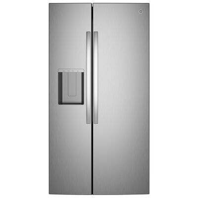 GE 36 in. 23.5 cu. ft. Smart Counter Depth Side-by-Side Refrigerator with Ice & Water Dispenser - Fingerprint Resistant Stainless | GZS24PYYFS