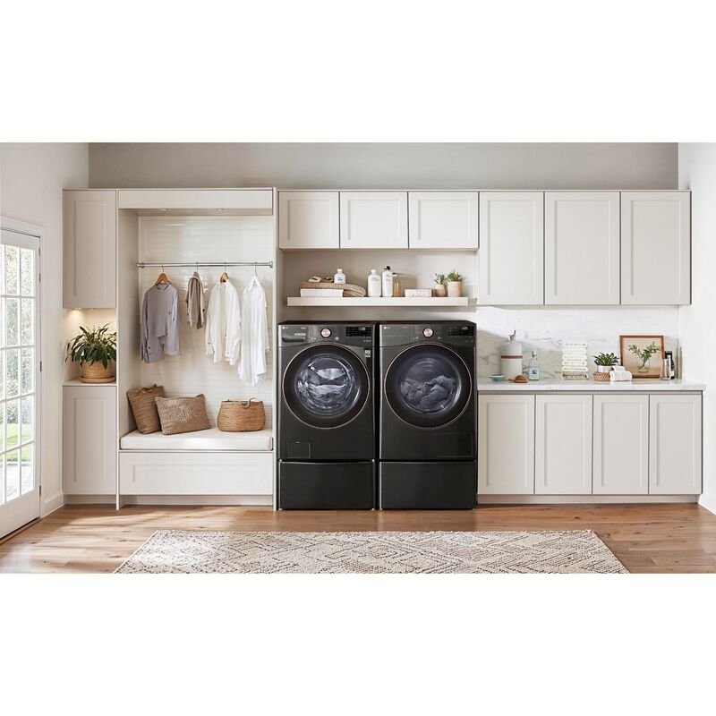 LG 27 in. 7.8 cu. ft. Smart Stackable Ventless Electric Dryer with Dual Inverter Heat Pump & AI Sensor Dry - Black Steel, , hires