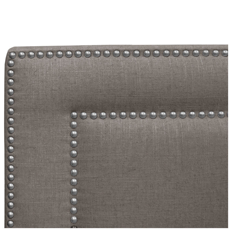 Skyline Furniture Nail Button Border Linen Fabric Full Size Upholstered Headboard - Grey, Gray, hires