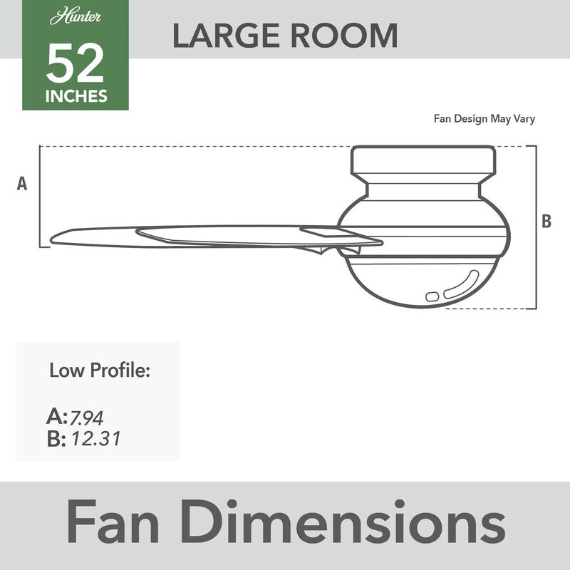 Hunter 52 in. Anisten Low Profile Ceiling Fan with LED Light & Pull Chain - Matte Black, Matte Black, hires