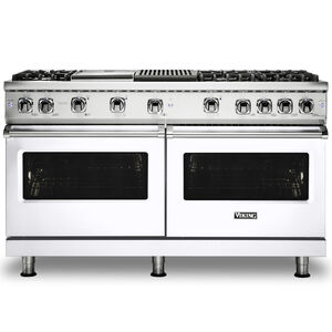 Viking 5 Series 66 in. 8.0 cu. ft. Convection Double Oven Freestanding Gas Range with 6 Sealed Burners, Grill & Griddle - White, , hires