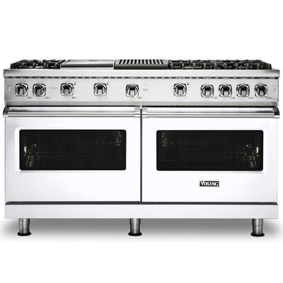 Viking 5 Series 66 in. 8.0 cu. ft. Convection Double Oven Freestanding Gas Range with 6 Sealed Burners, Grill & Griddle - White | VGR5606GQWH
