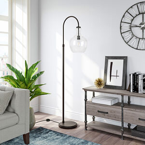 Hudson & Canal Verona Blackened Bronze Arc Floor Lamp with Clear Glass Shade, , hires