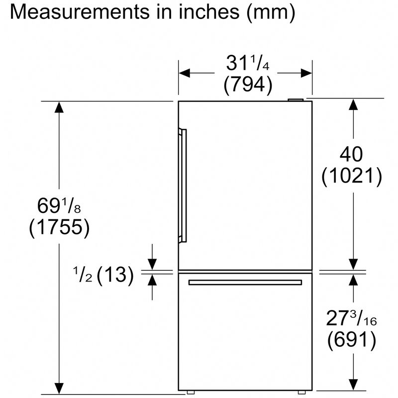 Bosch 100 Series 33 in. 17.2 cu. ft Counter Depth Bottom Freezer Refrigerator with Ice Maker - Stainless Steel, , hires