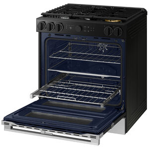 Samsung Bespoke 30 in. 6.1 cu. ft. Smart Air Fry True European Convection Double Oven Slide-In Dual Fuel Range with 5 Sealed Burners & Griddle - Stainless Steel, , hires
