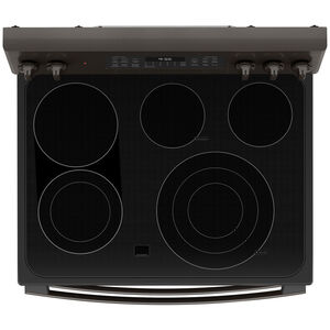 GE Profile 30 in. 6.6 cu. ft. Smart Air Fry True European Convection Double Oven Electric Range with Radiant Burners - Black Stainless, Black Stainless, hires