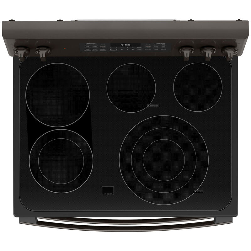 GE Profile 30 in. 6.6 cu. ft. Smart Air Fry True European Convection Double Oven Electric Range with Radiant Burners - Black Stainless, Black Stainless, hires