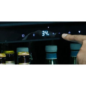 XO 24 in. Built-In/Freestanding 5.7 cu. ft. Compact Beverage Center with Adjustable Shelves & Digital Control - Black Glass, Black Glass, hires