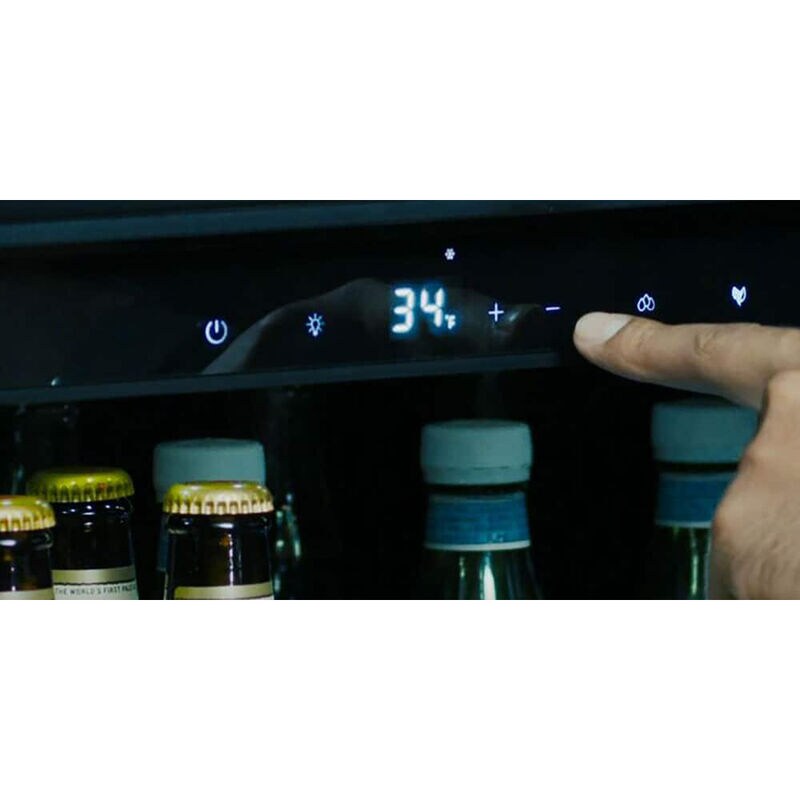 XO 24 in. Built-In/Freestanding 5.7 cu. ft. Compact Beverage Center with Adjustable Shelves & Digital Control - Black Glass, Black Glass, hires