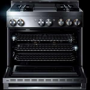JennAir Rise Series 36 in. 5.1 cu. ft. Smart True European Convection Gas Range with 4 Sealed Burners & Griddle - Stainless Steel, , hires