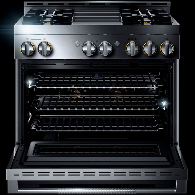 JennAir Rise Series 36 in. 5.1 cu. ft. Smart True European Convection Gas Range with 4 Sealed Burners & Griddle - Stainless Steel, , hires