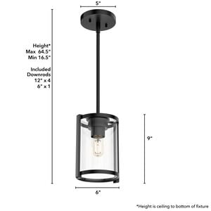 Hunter Astwood 6.25 in. Mini Pendant with Clear Glass - Matte Black, , hires