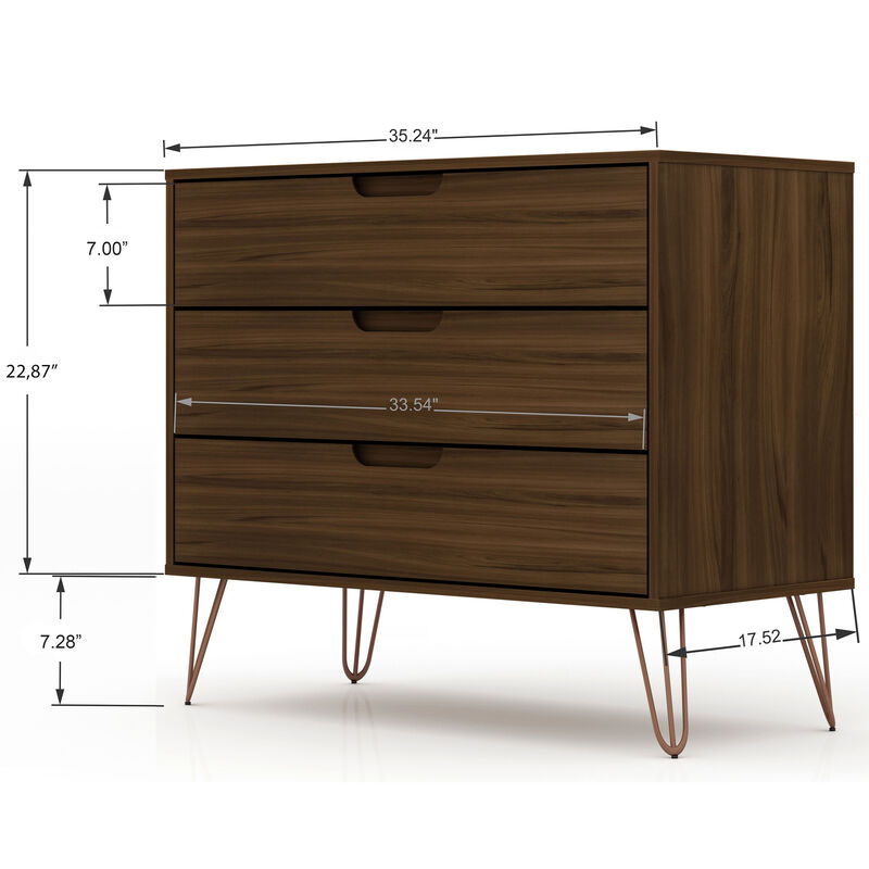 Manhattan Comfort Rockefeller Mid-Century Modern 3-Drawer Dresser - Brown, Brown, hires