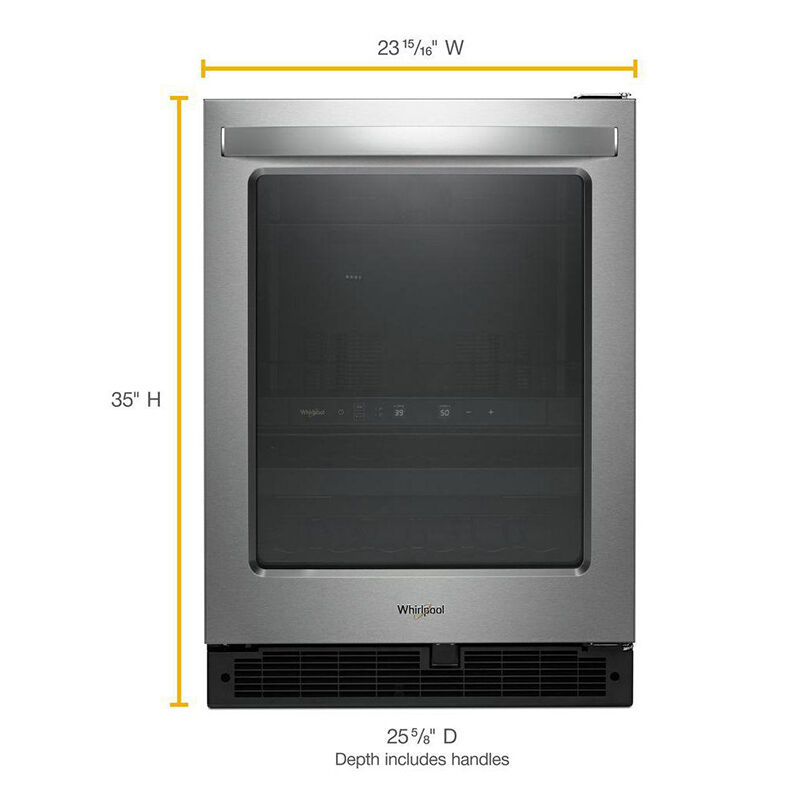 Whirlpool 24 in. 5.2 cu. ft. Built-In/Freestanding Beverage Center with 14 Bottle Wine Storage, Dual Zones & Digital Control - Stainless Steel, , hires