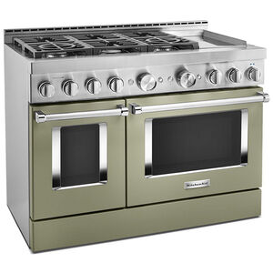 KitchenAid 48 in. 6.3 cu. ft. Smart Convection Double Oven Freestanding Gas Range with 6 Sealed Burners & Griddle - Avocado Cream, , hires