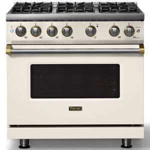 Viking 5 Series 36 in. 5.1 cu. ft. Standard Convection Gas Range with 6 Sealed Burners - Pure White - Liquid Propane Gas, Brushed Brass Trim Option, , hires