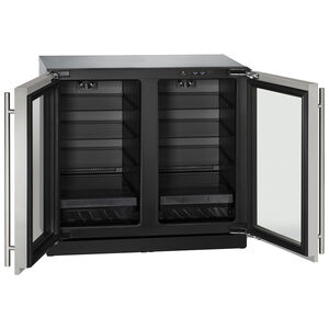 U-Line 3000 Series 36 in. 6.9 cu.ft. Built-In Counter Depth French Door Freeezerless Refrigerator with Glass Doors - Stainless Steel, , hires